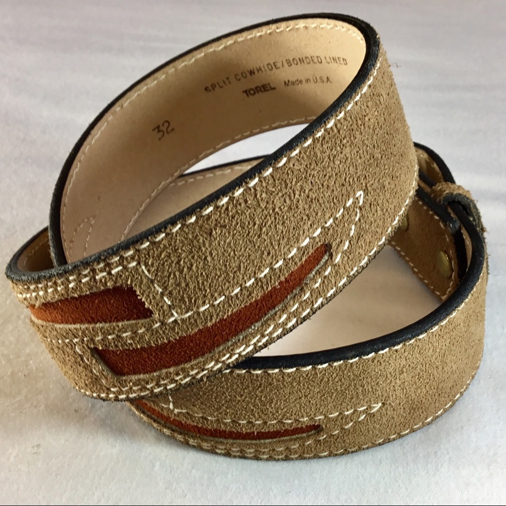 Genuine cowhide Leather Belt, Size 32, Like New Condition, Tan/Red